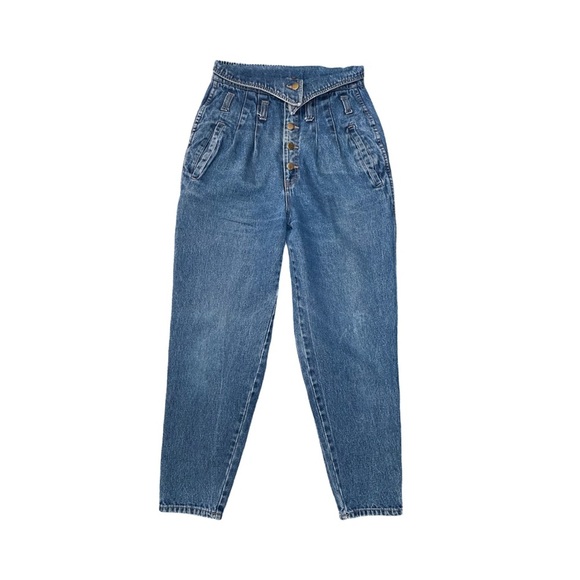 Vintage 80s Fragile Fold Over High Waist Mom Jeans | Tapered Denim Sz 11 - Picture 1 of 12